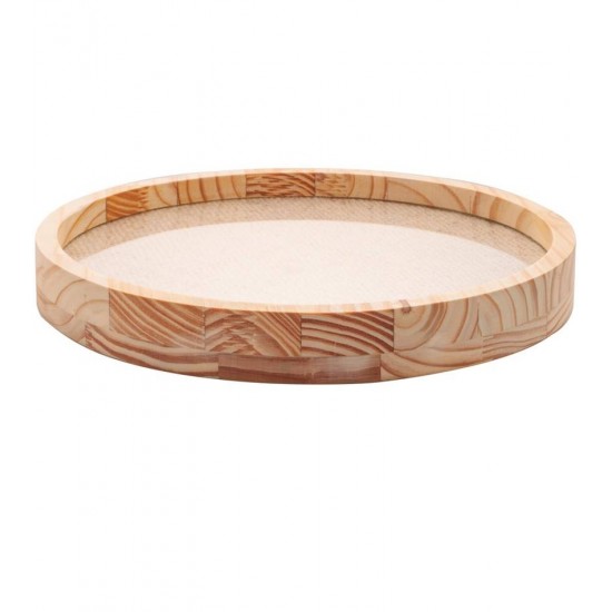 Bandeja 34cm Redonda De Madeira Com Sisal Pinus